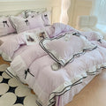 Axyaa Princess Seersucker Bedding Set with Lace Ruffle, Double Queen Twin Sheets