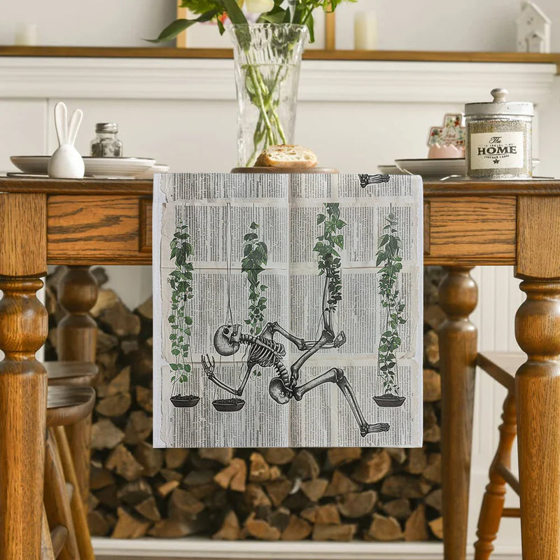 Axyaa Halloween Skeletons Table Runner Kitchen Decor Party Wedding Settings