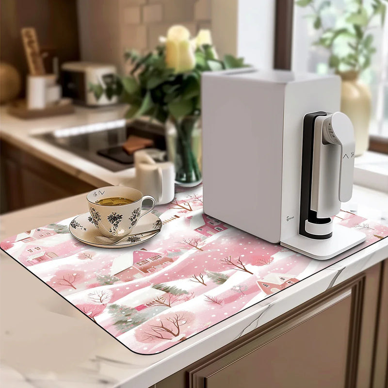 Axyaa Christmas Kitchen Draining Mat: Quick Dry, Super Absorbent, Antiskid