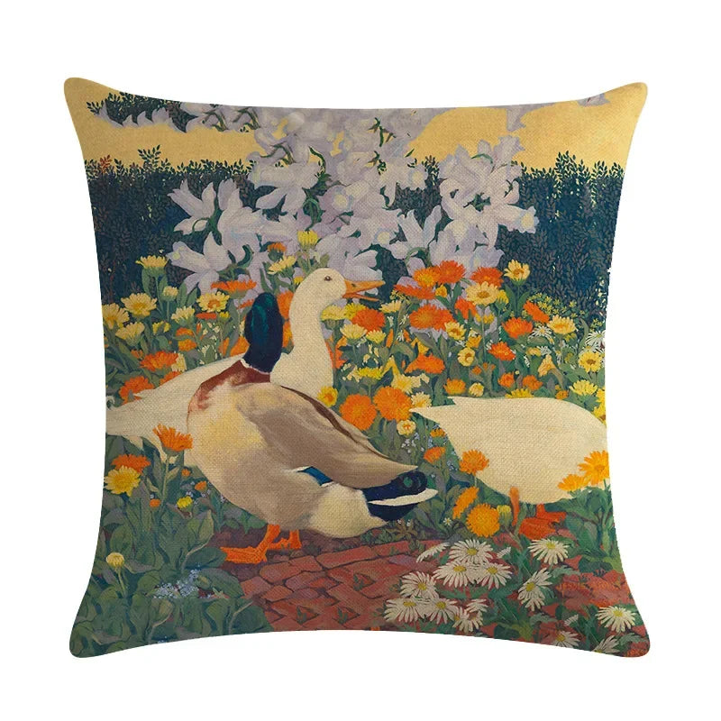 Luxury Bird Cotton Linen Cushion Cover by Axyaa for Home Decor