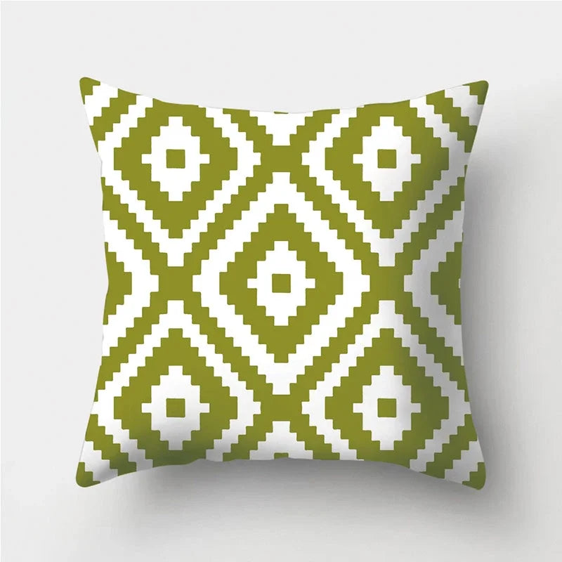 Axyaa Army Green Geometry Print Cushion Cover - Sofa Decor Pillowcase