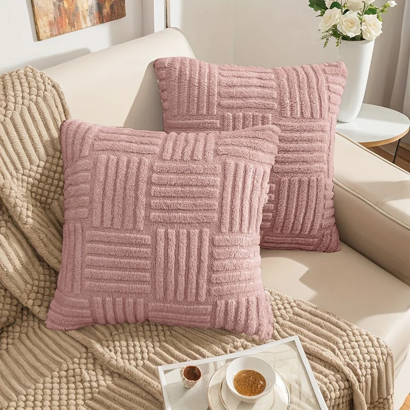 Axyaa Boho Stripe Geometry Plush Pillow Covers, 18inx18in