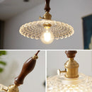 Axyaa Copper Glass LED Pendant Lights with Wood Handle, Modern Hanging Lamp for Home Décor.