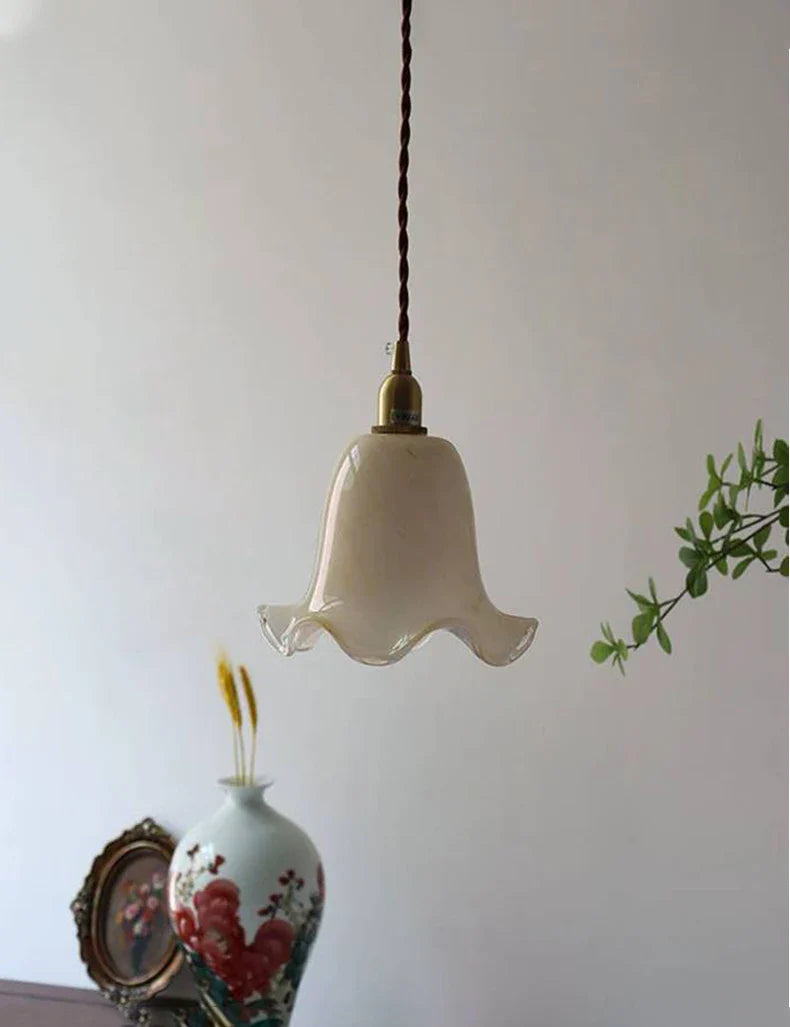 Axyaa French Glass Pendant Lamp Luxury Brass Bedroom Light