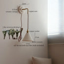 Axyaa Small Pleats Ceramic LED Wall Light Fixture Copper Arm Pull Chain Switch