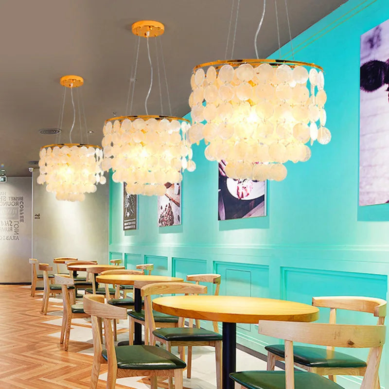 Axyaa Nordic Shell Wind Chime Chandelier: Retro LED Pendant Light for Elegant Spaces