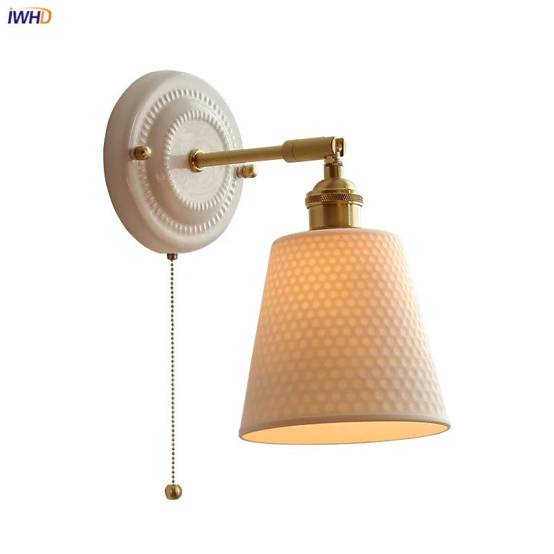 Axyaa Ceramic LED Wall Sconce with Adjustable Copper Arm - Pull Chain Switch