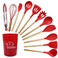 Axyaa 12PCS Silicone Kitchen Utensils Set with Wooden Handle - Non-Stick Cookware & Egg Beaters