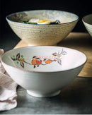 Axyaa 8-Inch Ceramic Trumpet Bamboo Hat Soup Bowl Set for Noodle & Tableware.