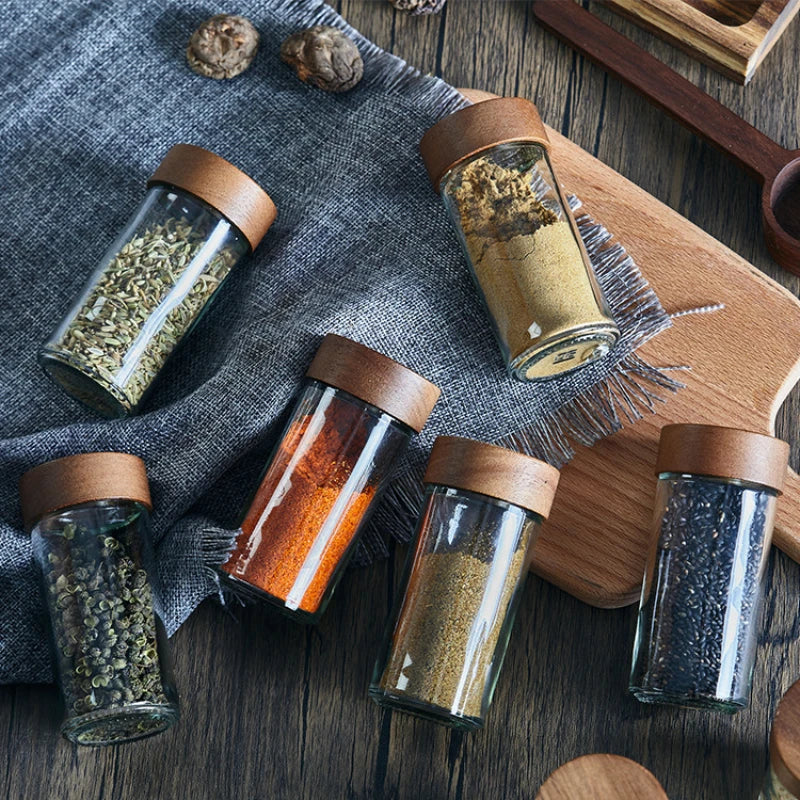 Axya Spice Box Set: Seasoning Jars, Wooden Pallets, Kitchen Storage Containers
