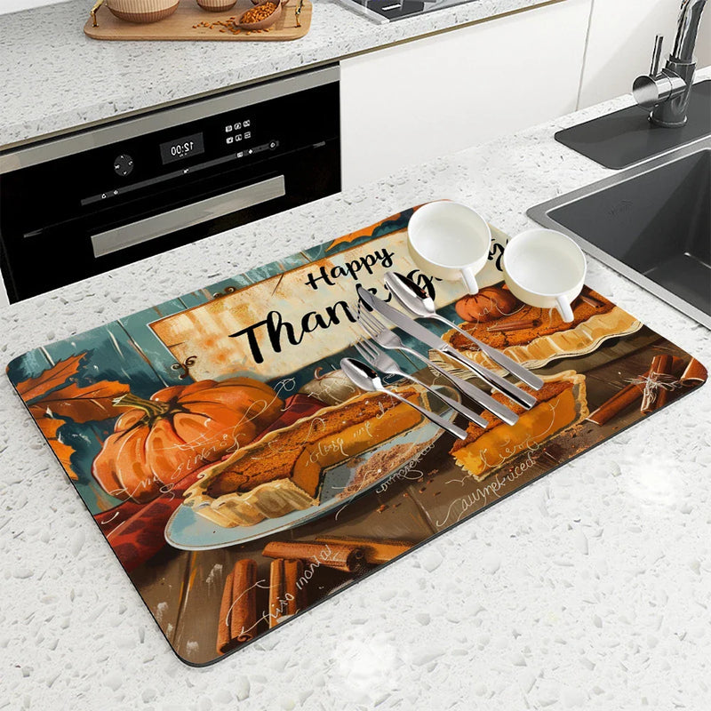 Axyaa Pumpkin Coffee Kitchen Absorbent Mat, Antiskid & Quick Drying Drain Pad