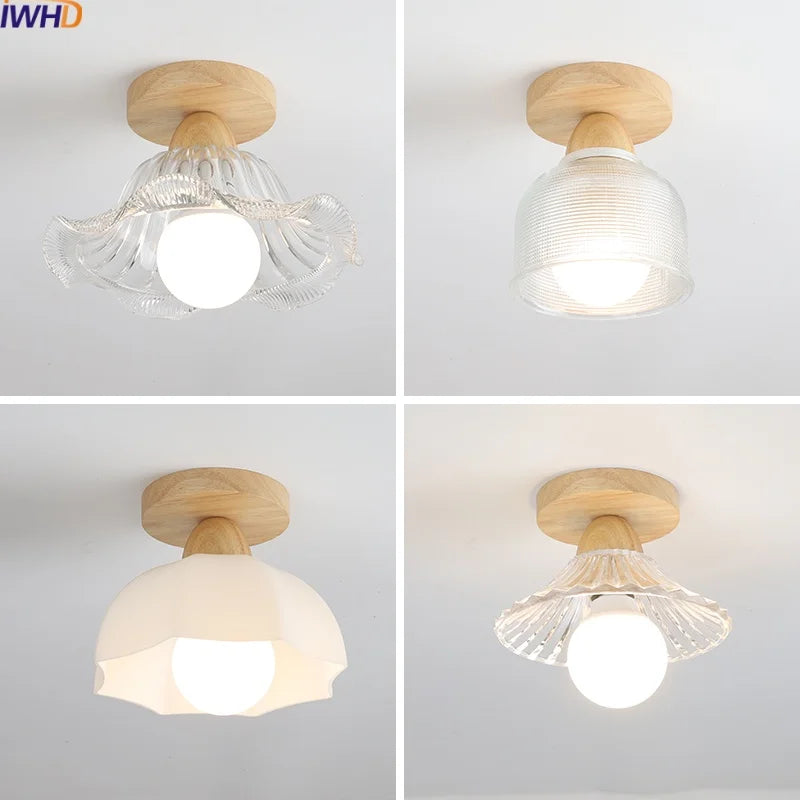 Axyaa LED Ceiling Lamp Wood Glass Modern Style Indoor Lighting Fixtures