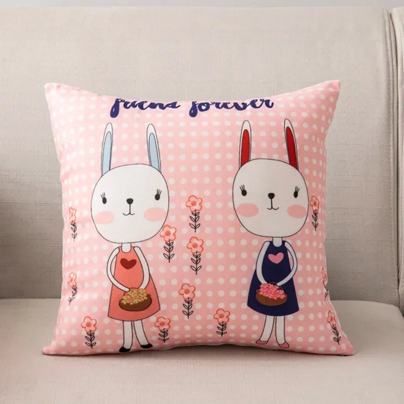 Nordic Cartoon Print Pillow Cover for Axyaa Square Cushion Sofa Decor