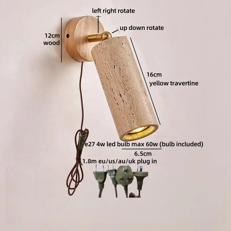 Axyaa LED Wall Sconce Up Down Rotate Yellow Travertine Mirror Light