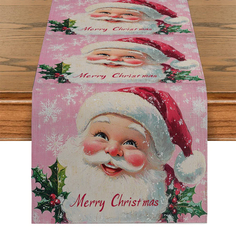 Pink Santa Claus Holly Berry Table Runner by Axyaa for Dining Room Style