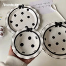 Axya Polka Dot Ceramic Tableware Set, Cute Bow Design, Nordic Style Dinner Plate & Rice Bowl