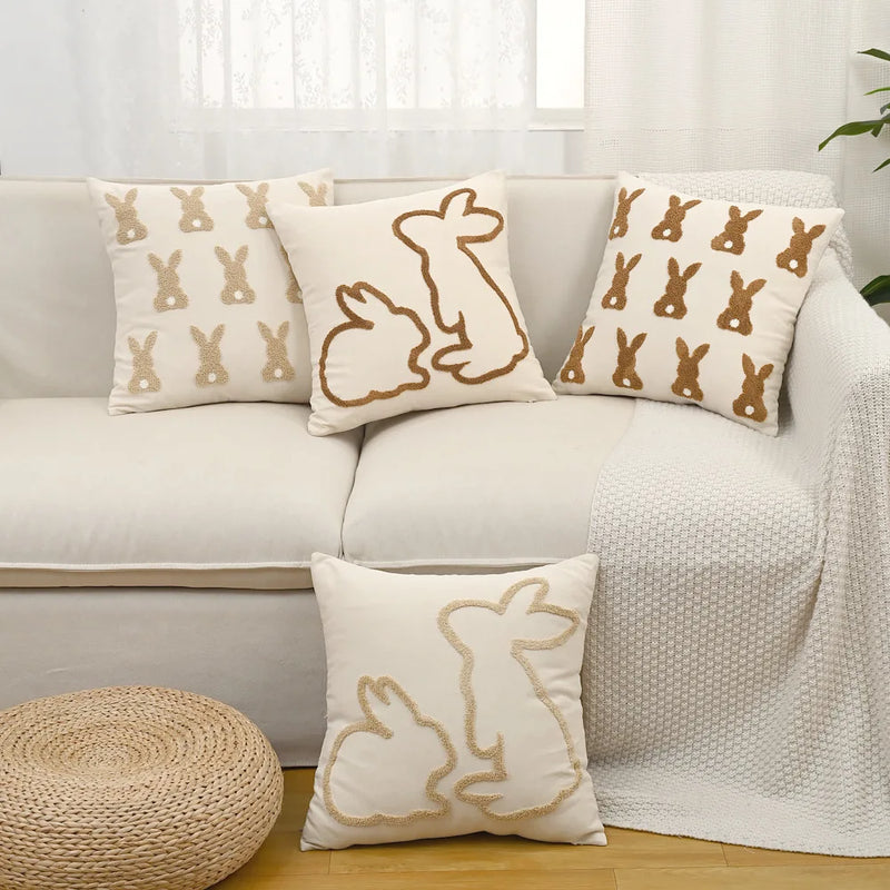 Axyaa Bunny Rabbit Pillow Cover Beige Coffee 45x45cm for Easter Decoration