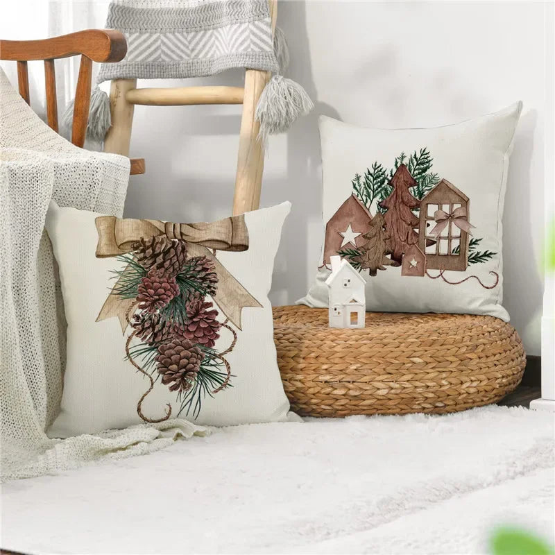 Pinecone Candlestick Linen Print Pillowcase for Home Decor by Axyaa