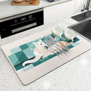 Watercolor Dog Drying Mat by Axyaa - Absorbent Kitchen Draining Pad for Faucet