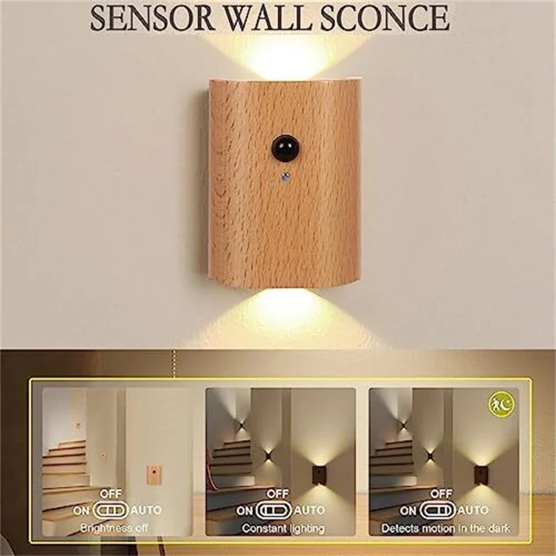 Axya Modern Motion Sensor LED Wall Lamp - Waterproof Wood Up Down Lights