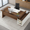 Axyaa Mid-Century Modern L-Shaped Executive Desk with Cabinet and Shelves