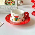 Axyaa Christmas Ceramic Coffee Cup and Saucer Set, Holiday-themed Cups, Coffee and Milk Cups