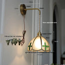 Axyaa Tiffany Glass Pull Chain Wall Sconce LED Lamp - Adjustable Bedroom Mirror Light