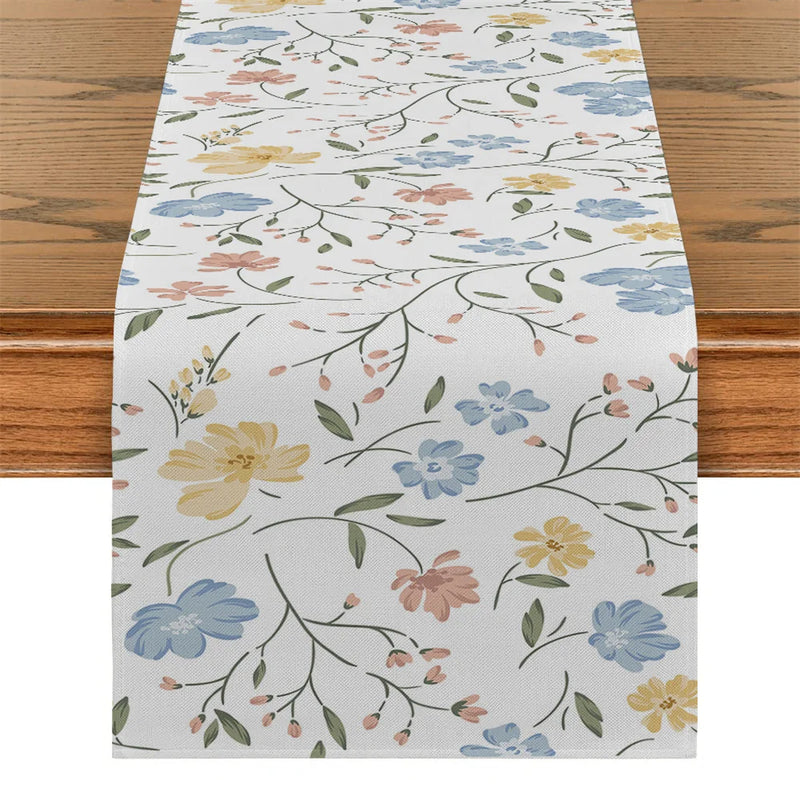 Axyaa Yellow Leaf Plant Table Runner | Chinese Style Floral Table Decor