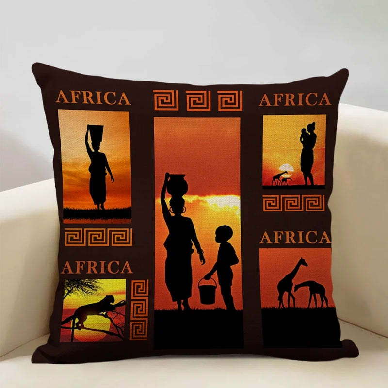 Axyaa African Dancer Linen Cushion Cover in Exotic Style Art Impression
