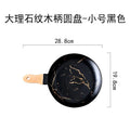 Axyaa Gold Ceramic Pizza Plate with Wooden Handle - Dessert & Pasta Western Food Plate