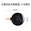 Axyaa Gold Ceramic Pizza Plate with Wooden Handle - Dessert & Pasta Western Food Plate