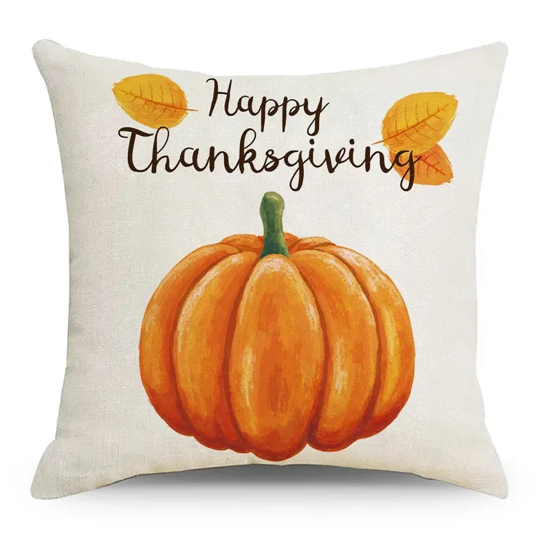 Axyaa Autumn Pumpkin Cushion Cover 18x18 Inches - Modern Thanksgiving Decor Pillowcase