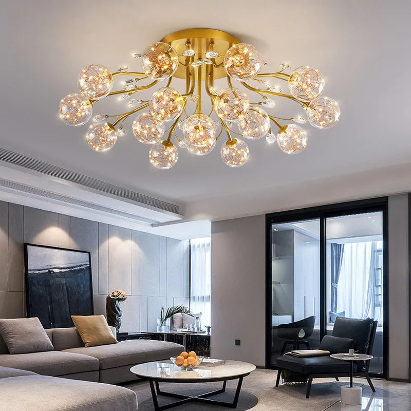 Axyaa Dendritic Crystal Ceiling Lamp: Elegant Glass Flower Light for Bedroom and Living Room