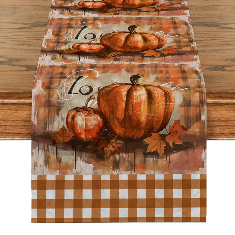 Axyaa Thanksgiving Pumpkin Coffee Leaves Table Runner