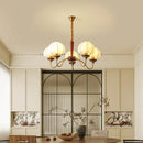 Axyaa Vintage Chandelier Bedroom Living Room Light Solid Wood Fabric Lampshade
