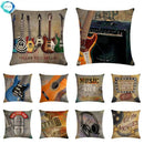 Axyaa Rock Guitar Pattern Throw Pillow Cover: Cotton Linen Cushion for Home Sofa