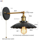 Axyaa Gold Industrial Wall Lamp with Pull Chain Switch and LED Lighting