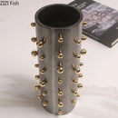 Axyaa Golden Pearl Cylinder Vase with Artificial Flowers - Aesthetic Room Decor