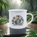 Axyaa Christmas Enamel Mugs, Santa Snowman Reindeer Design, Festive Xmas Party Cup
