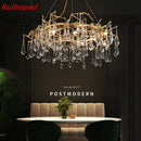 Axyaa Gold Metal Branch Chandelier with Glass Water Drop Crystals