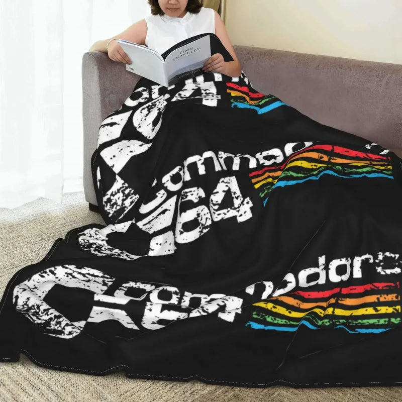 Axyaa Retro C64 Fleece Throw Blankets for Home Bedroom Geeks Nerd Lightweight Bedding