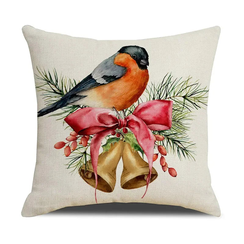 Axyaa Christmas Birds Pillowcase 45X45cm Linen Cushion Cover for Sofa
