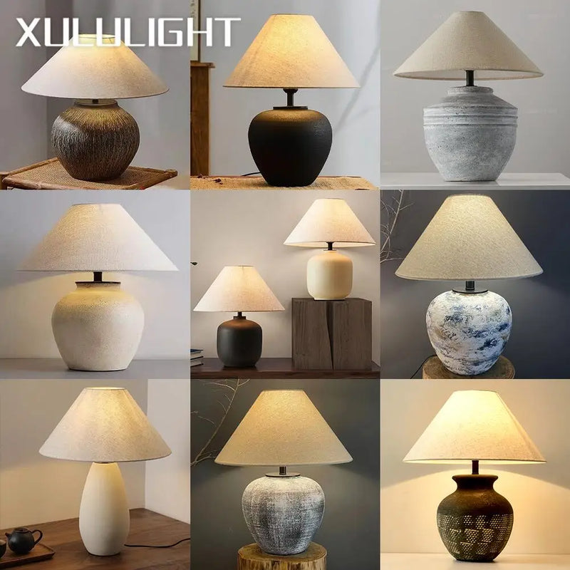 Axyaa Ceramic Table Lamp: Japanese-style Bedroom Decoration & Living Room Light