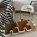 Axyaa Teddy Velvet Jigsaw Seat Cushion - White & Black Soft Back Pillow