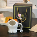 Axyaa Big Mouth Cat Ceramic Mug with Gift Box and Straw