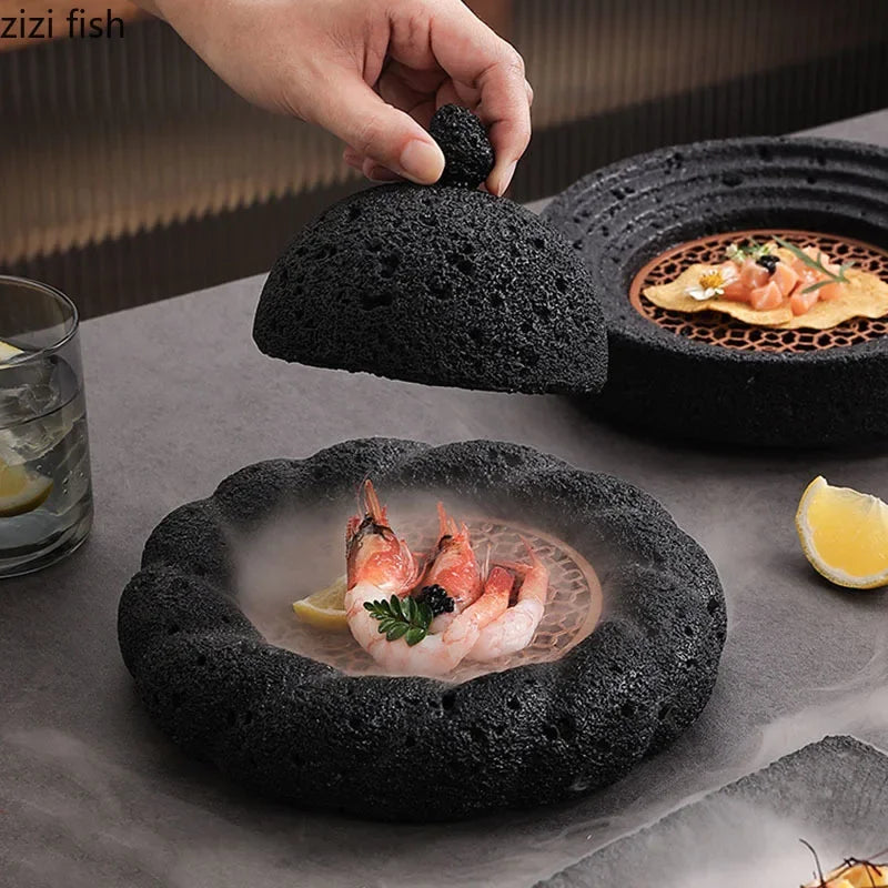 Axya Rock Texture Cement Sushi Dessert Plate Set - Restaurant Specialty Tableware