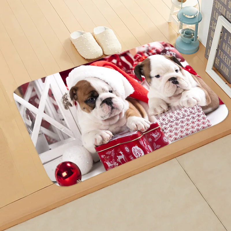 Axyaa Christmas Cat Dog Print Animal Door Mats Non-Slip Floor Home Decoration