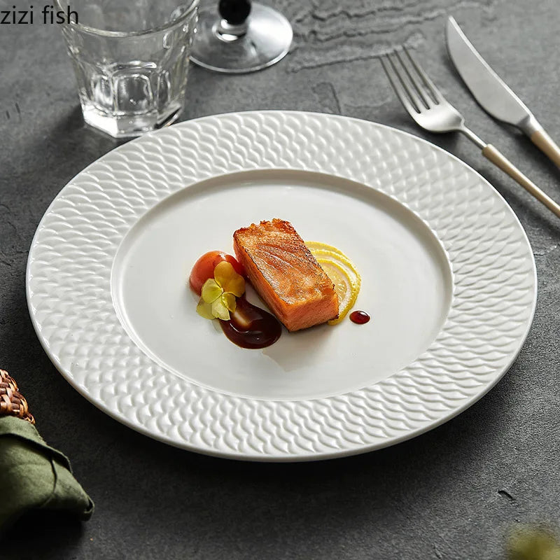 Axya Relief Texture Ceramic Dining Plate Steak Pasta Dessert Molecular Cuisine Tableware