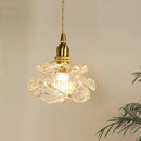 Axyaa Retro Flower Copper Hanging Lamp Crystal Glass Chandelier for Bedroom & Study