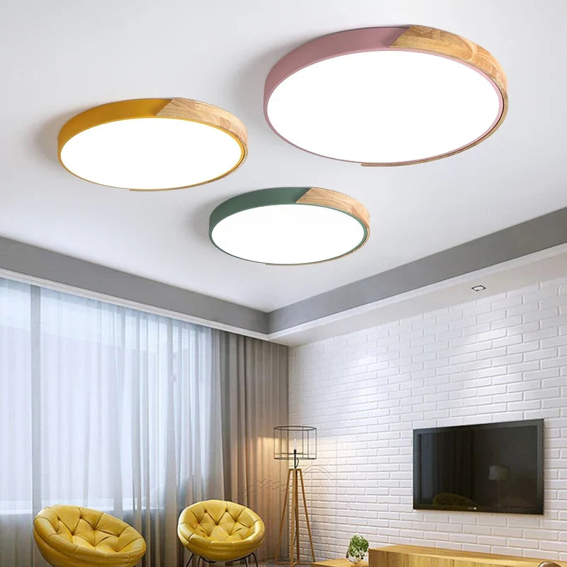 Axya LED Wood Round Ceiling Light for Modern Home Decor & Kids' Room